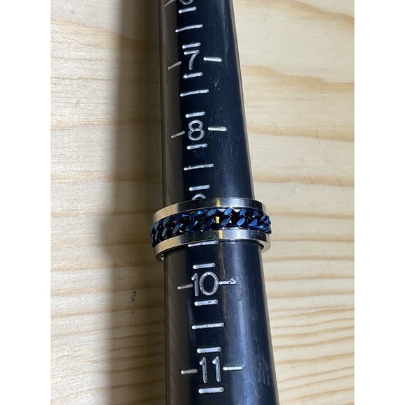 Mens Stainless Steel Electric Blue Chain Spinner Ring - Picture 3 of 3